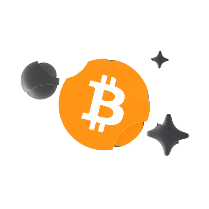 Abstract Bitcoin sphere suspended in liquid glass to illustrate decentralized collateral